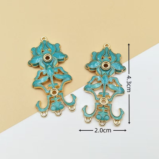 FS5291- 43*20mm Lotus Metal Charms Four - Hanging Lotus Metal Patches