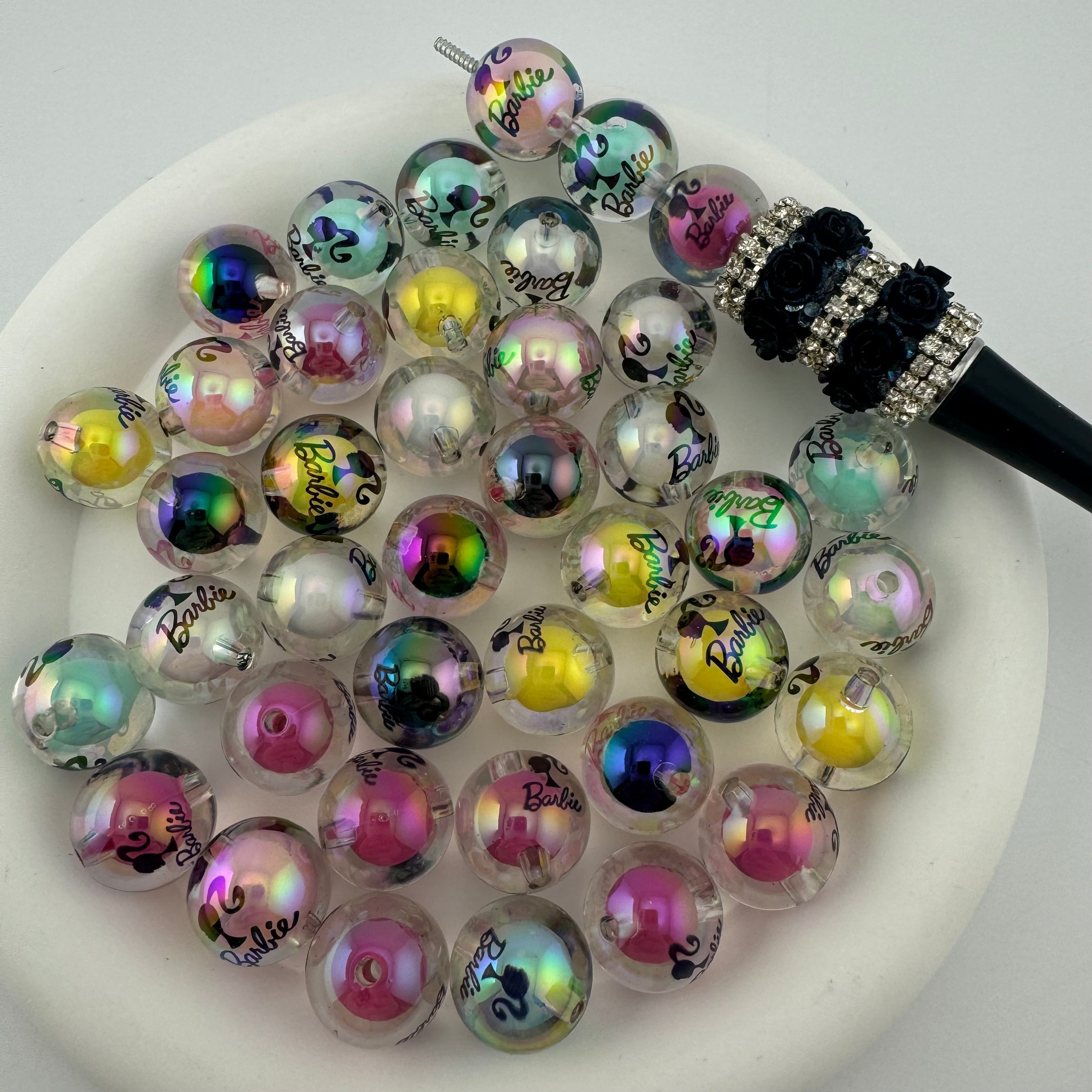 FS2026-Random Mixed Color Barbie Printed Beads In Beads Acrylic Beads Fit For Beadable Pens