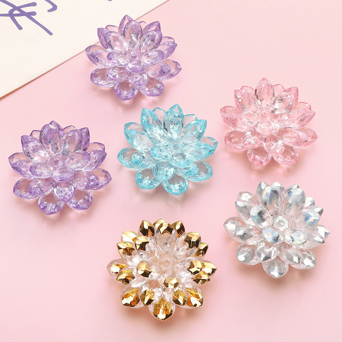 FS2307-Clear Color Lotus Flower (1 Set=24MM Size  +34MM Size +38MM Size )