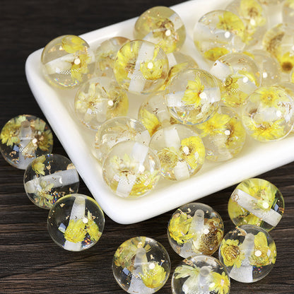 FS0602- 16mm Gold Foil Dried Flower Resin Beads (Not Uv Plated)