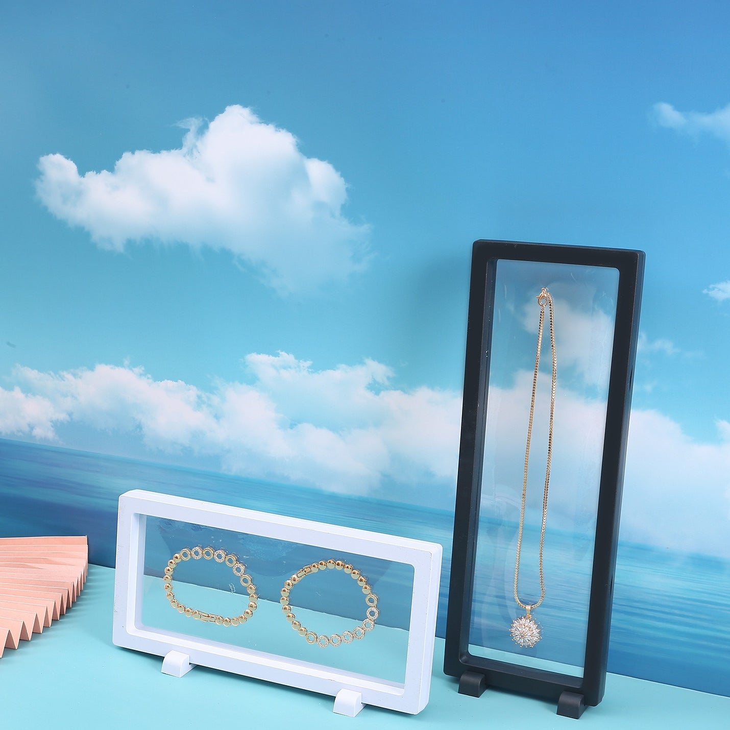 [KM6956]-[KM6961]- Rectangular Multiple Sizes PE Black and White Suspended Box Jewelry Box, Small Jewelry Ring Box, Suspended Anti-oxidation Exquisite Display Box,[KM6955]- Groove Width:2cm, Rectangular Little Legs base Stands