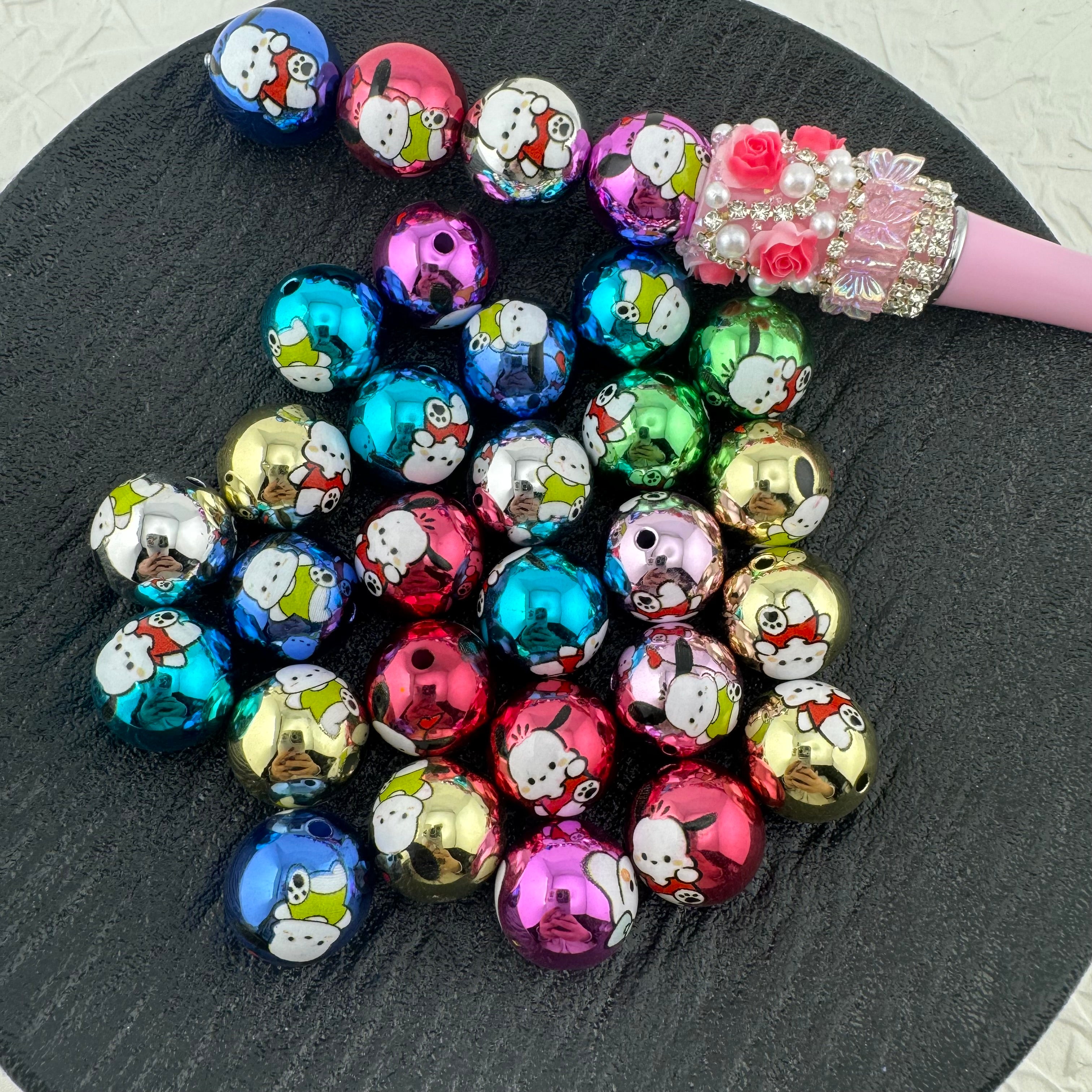 FS2257-Random Mixed Color Pacha Metallic UV Shiny Acrylic Beads Fit For Beadable Pens