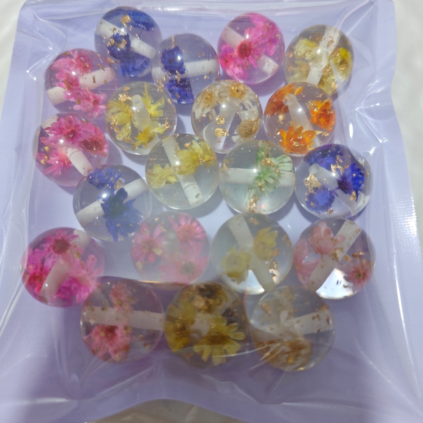 [A11-20P-20MM]- 20 Pieces/Bag 20mm Dried Flower Resin Beads, Mixed Color, Fit Pens