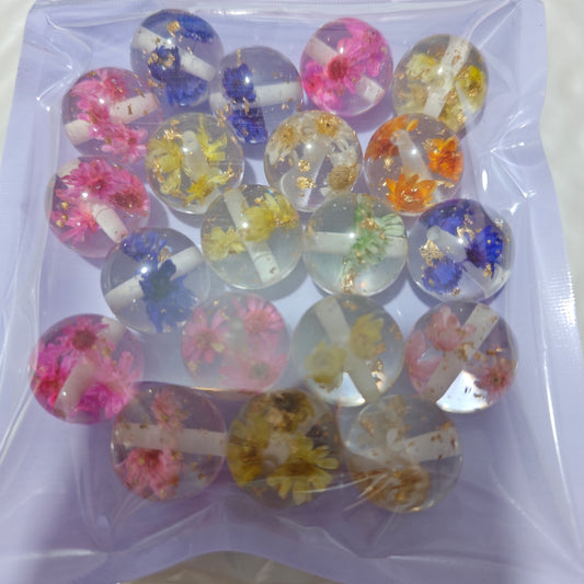 [A11-20P-20MM]- 20 Pieces/Bag 20mm Dried Flower Resin Beads, Mixed Color, Fit Pens