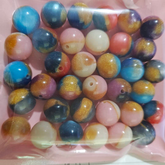 [A14-35P-16MM]- 35 Pieces/Bag 16mm Gold Glitter Resin Beads, Mixed Color, Fit Pens