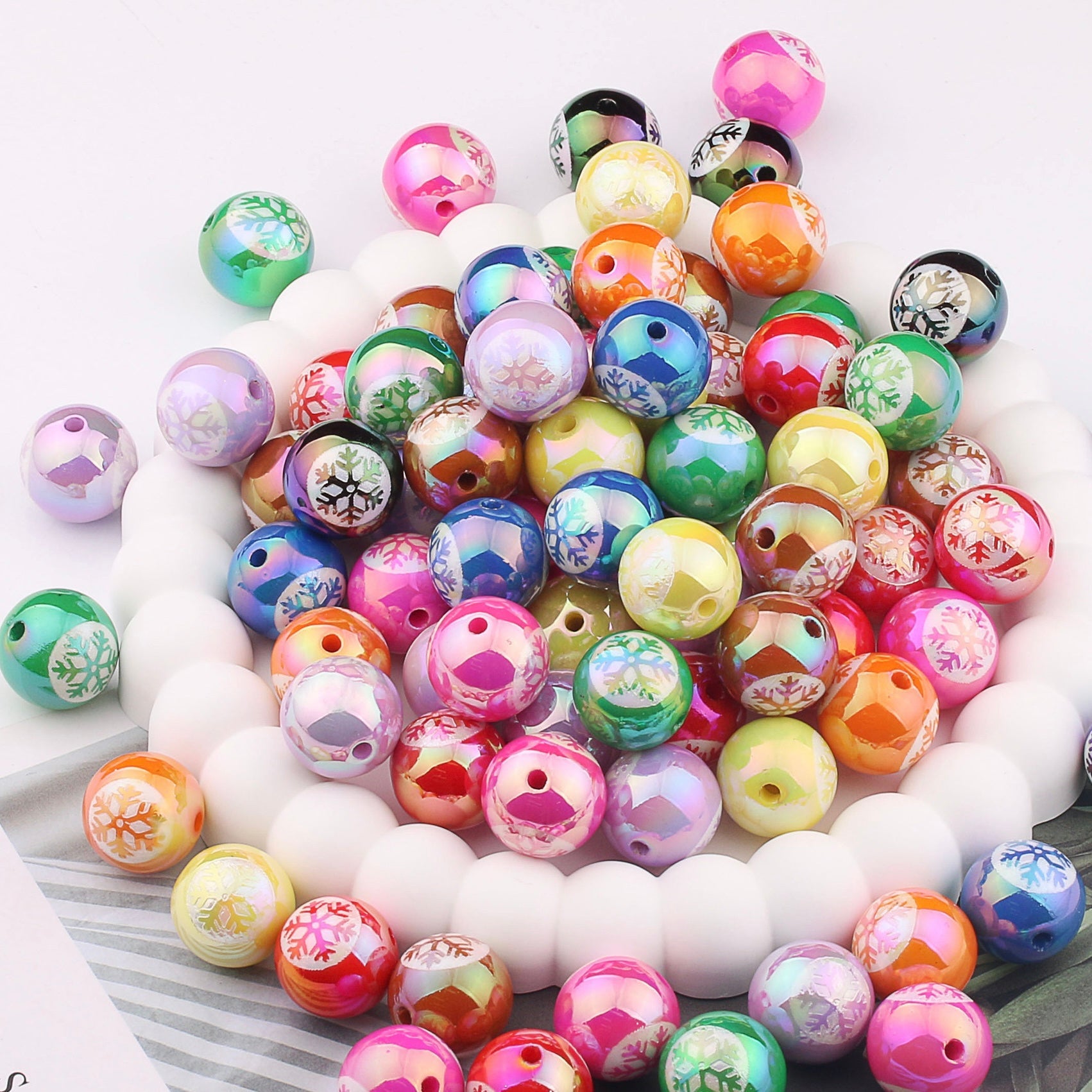 FS2033-16MM Random Mixed Color UV Snow Flake Acrylic Beads Fit For Beadable Pens