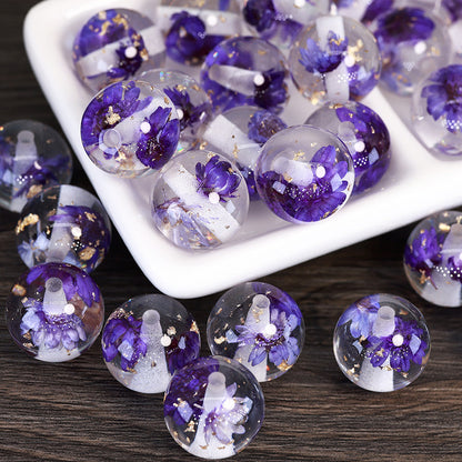 FS0602- 16mm Gold Foil Dried Flower Resin Beads (Not Uv Plated)
