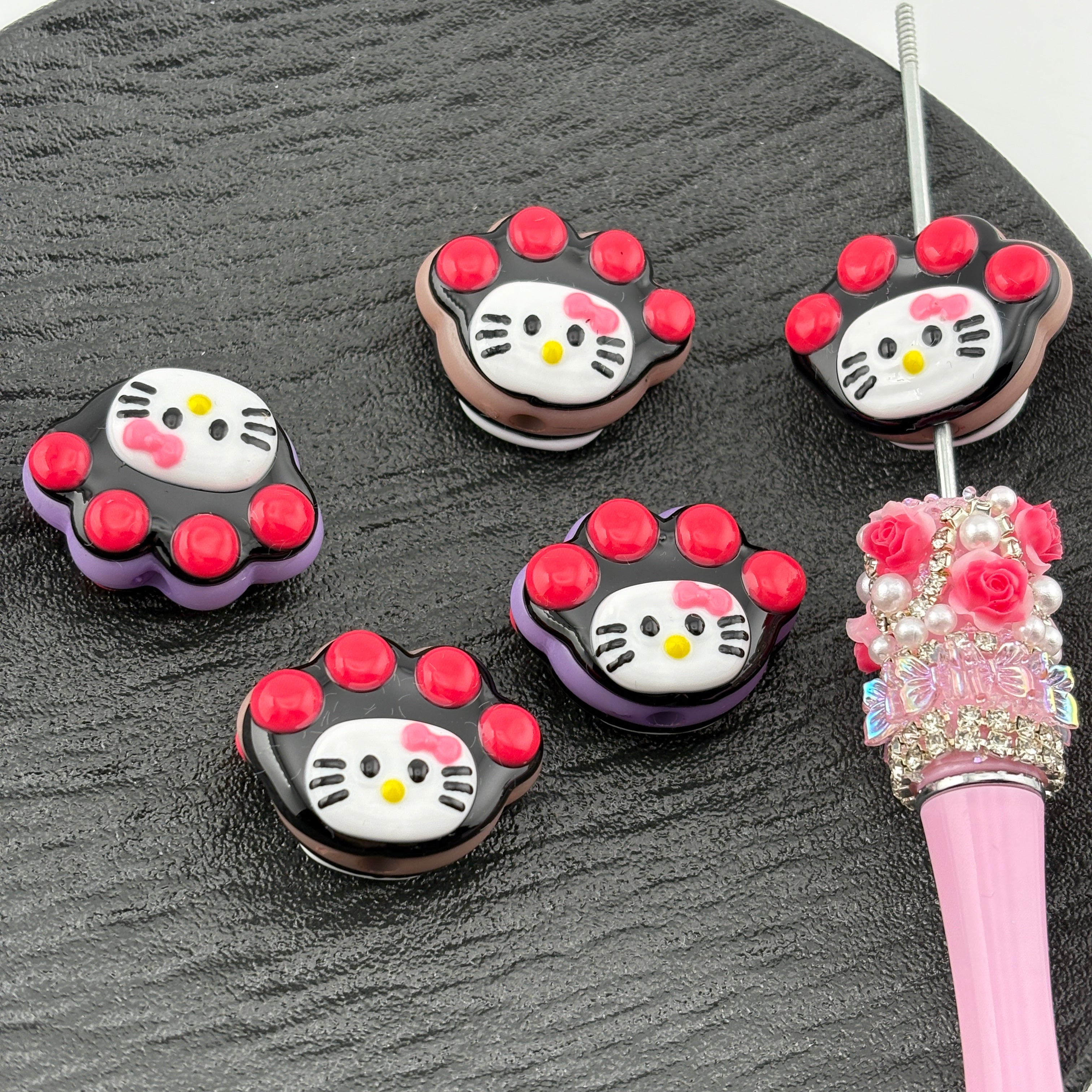 FS2204- 5PCS HK Cat Paw Hand printed Beads Fit for Pens