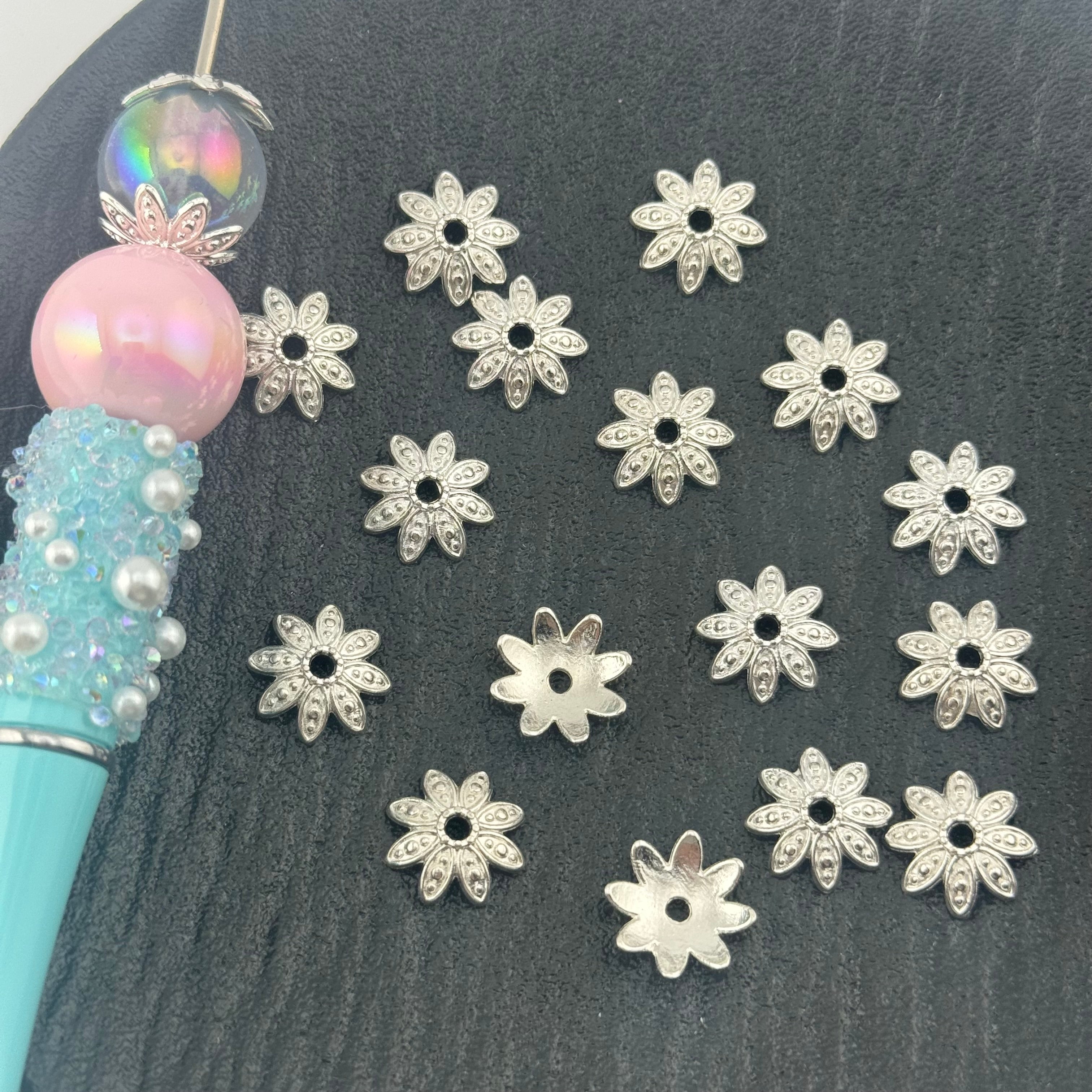 FS1323-14MM Sliver Flower Spacer Fit For Beadable Pens