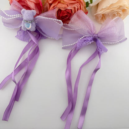 [KM7024]-  Lace Pearl Edge Fabric Bows