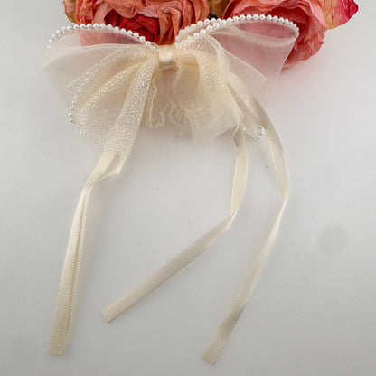 [KM7024]-  Lace Pearl Edge Fabric Bows