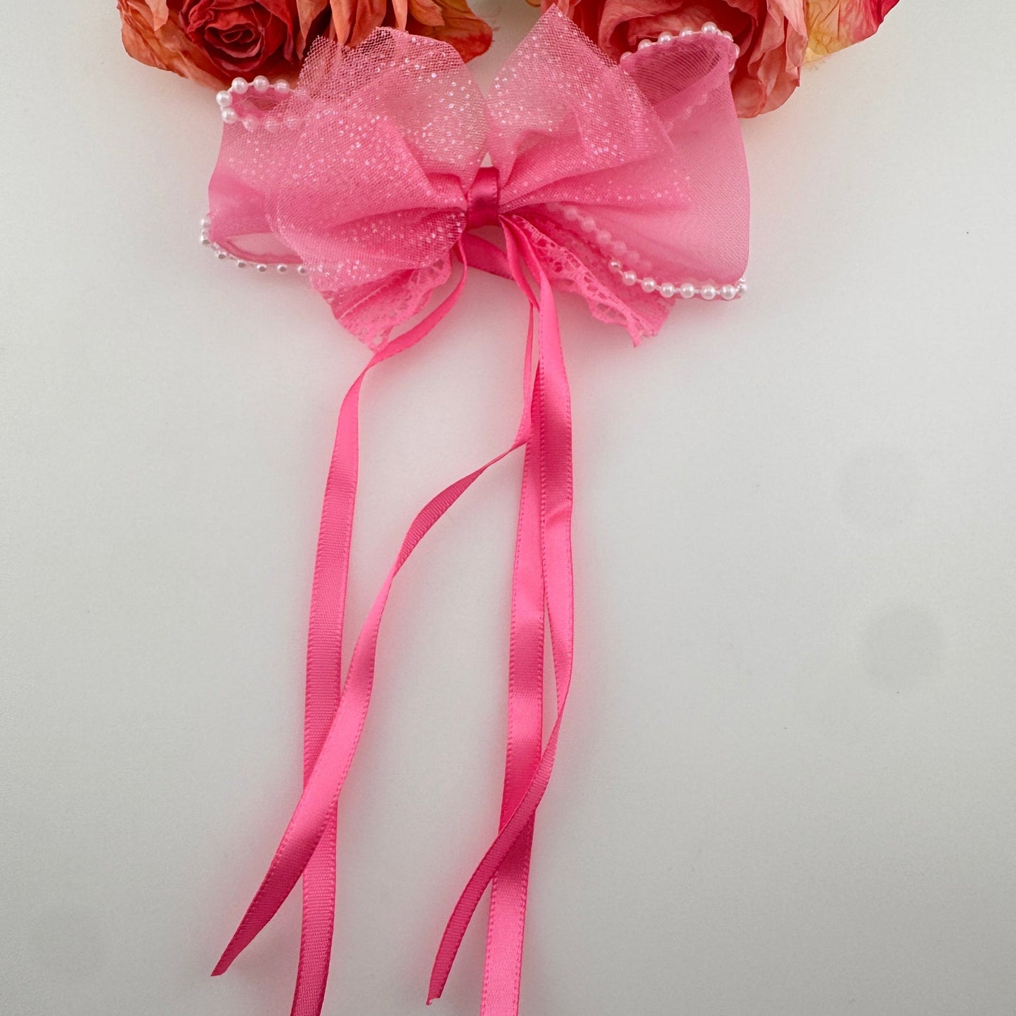 [KM7024]-  Lace Pearl Edge Fabric Bows