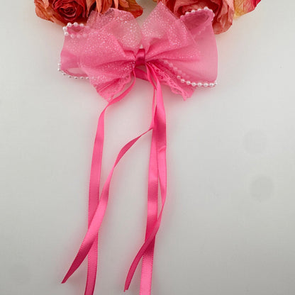 [KM7024]-  Lace Pearl Edge Fabric Bows