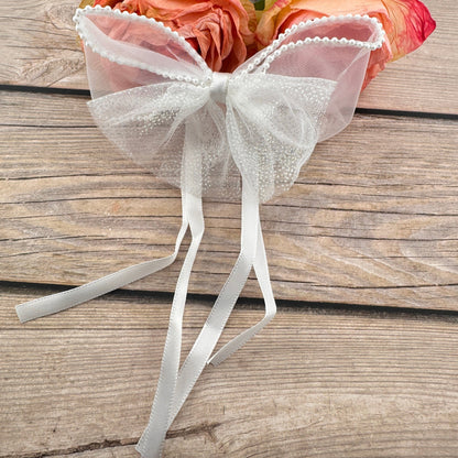[KM7024]-  Lace Pearl Edge Fabric Bows