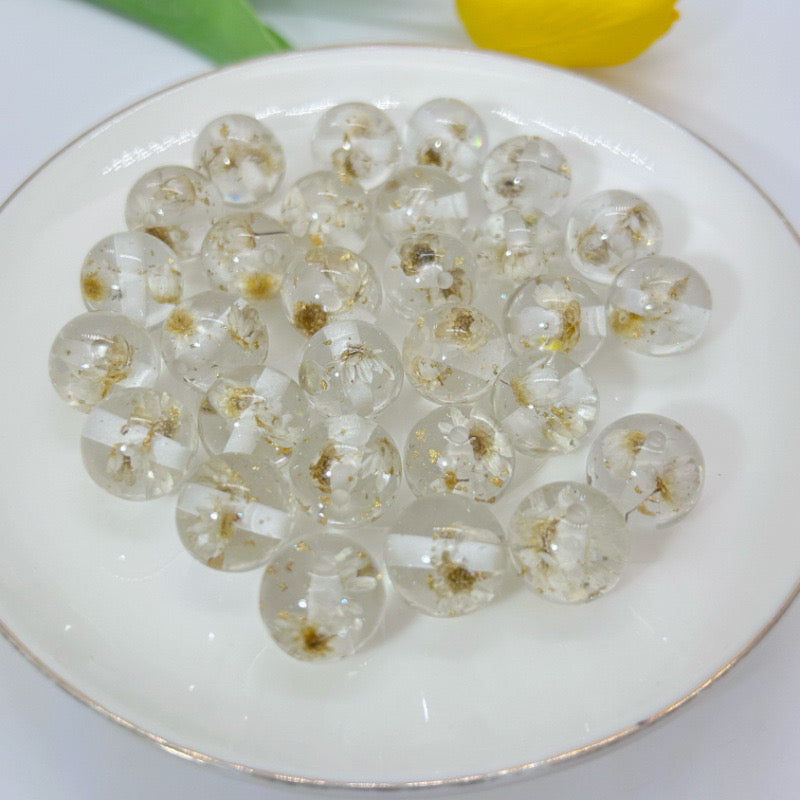 FS0602- 16mm Gold Foil Dried Flower Resin Beads (Not Uv Plated)