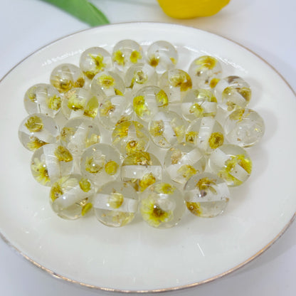 FS0602- 16mm Gold Foil Dried Flower Resin Beads (Not Uv Plated)