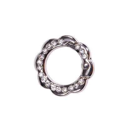 FS3007- 10 Pieces 21mm Flower Round Keyring with Diamonds Mixed Color