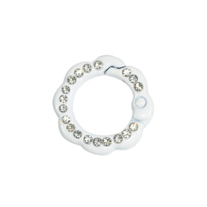 FS3007- 10 Pieces 21mm Flower Round Keyring with Diamonds Mixed Color
