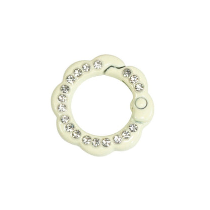 FS3007- 10 Pieces 21mm Flower Round Keyring with Diamonds Mixed Color