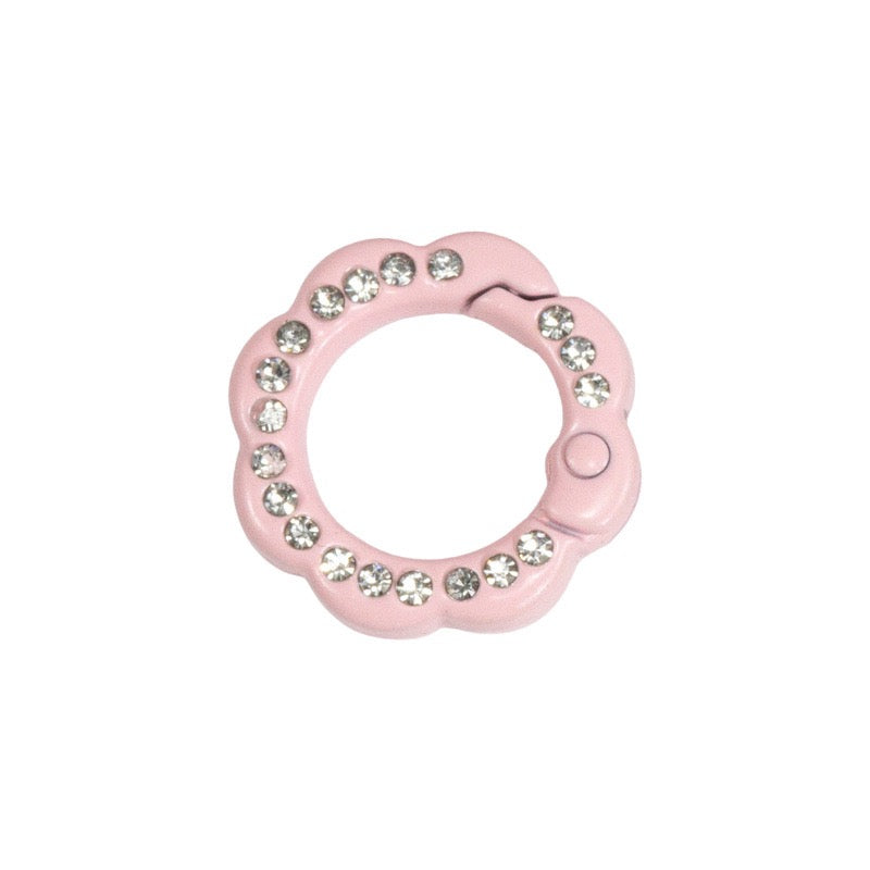 FS3007- 10 Pieces 21mm Flower Round Keyring with Diamonds Mixed Color