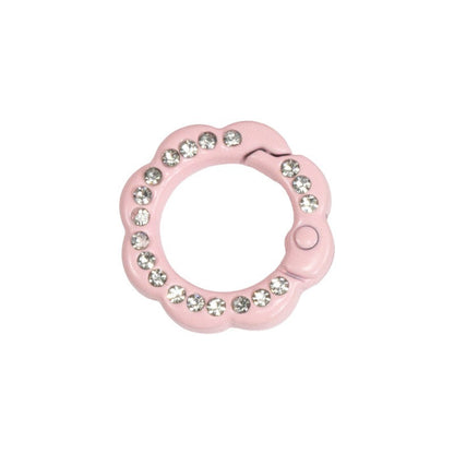 FS3007- 10 Pieces 21mm Flower Round Keyring with Diamonds Mixed Color