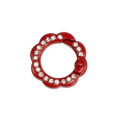 FS3007- 10 Pieces 21mm Flower Round Keyring with Diamonds Mixed Color