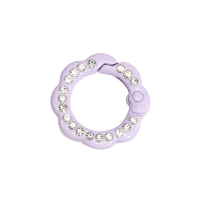 FS3007- 10 Pieces 21mm Flower Round Keyring with Diamonds Mixed Color