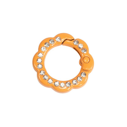FS3007- 10 Pieces 21mm Flower Round Keyring with Diamonds Mixed Color