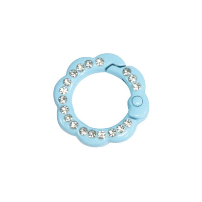 FS3007- 10 Pieces 21mm Flower Round Keyring with Diamonds Mixed Color