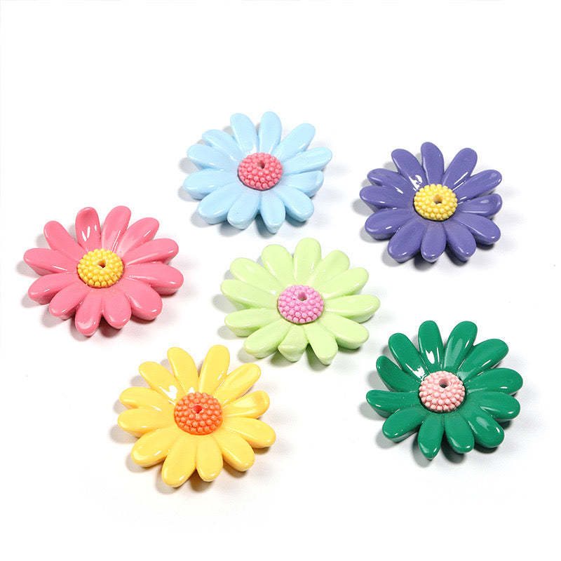 FS2314-42mm Random Mixed Color Daisy Flower Resin Beads Fit For Beadable Pens