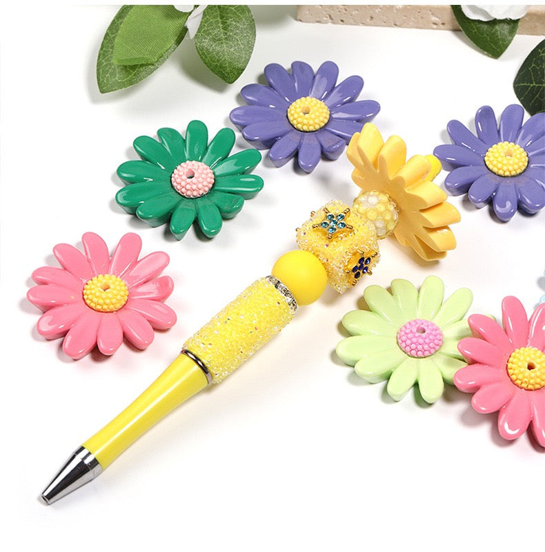 FS2314-42mm Random Mixed Color Daisy Flower Resin Beads Fit For Beadable Pens