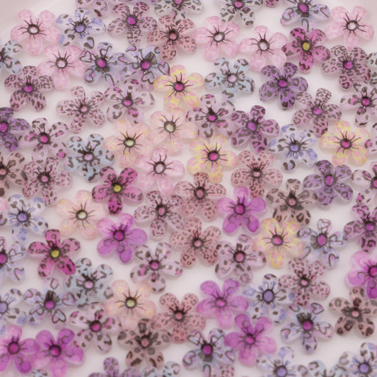 FS5764- 10mm Leopard Print 5 - Petal Flower Charms Leopard Print Five - Petal Small Flower Patches