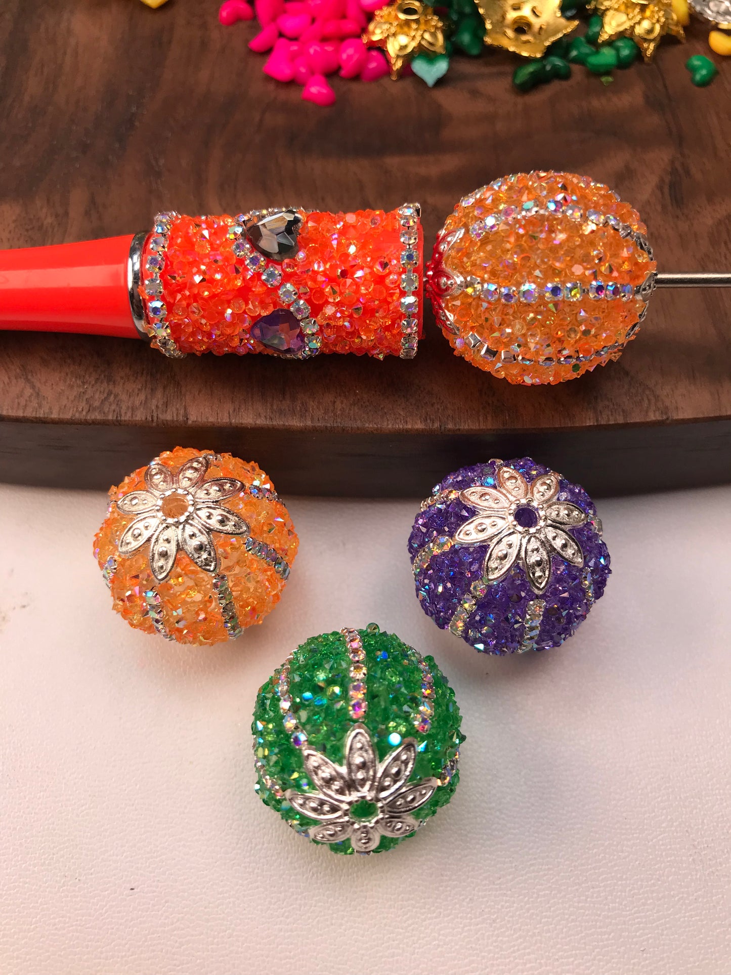 [KM6992]- 23.5mm Neon Orange Color Pumpkin Fancy Sugar Beads