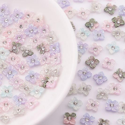 FS5752- Approximately 6mm Diamond-Embedded Soft Flower Nail Stickers