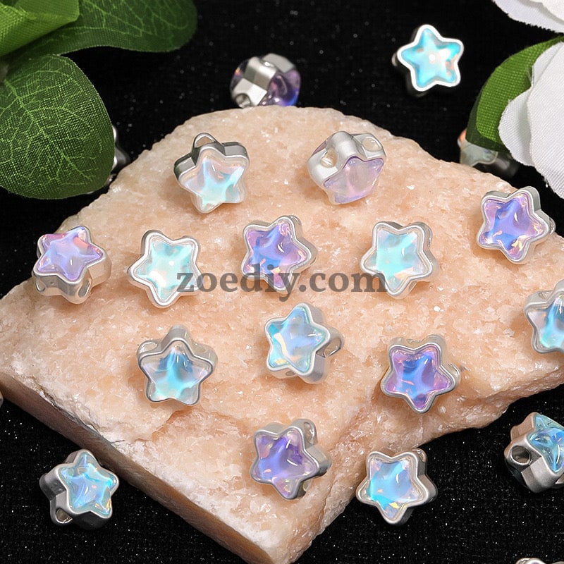 FS1536-12MM Mixed Color Mermaid Aurora Five-pointed Star Alloy Spacer