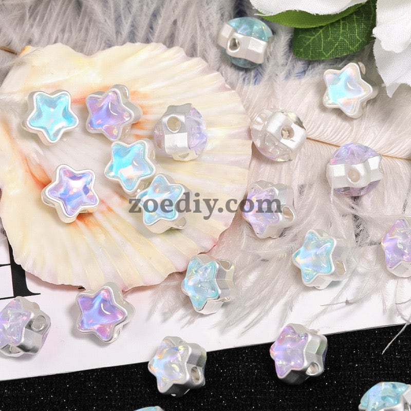 FS1536-12MM Mixed Color Mermaid Aurora Five-pointed Star Alloy Spacer