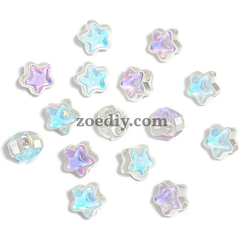 FS1536-12MM Mixed Color Mermaid Aurora Five-pointed Star Alloy Spacer