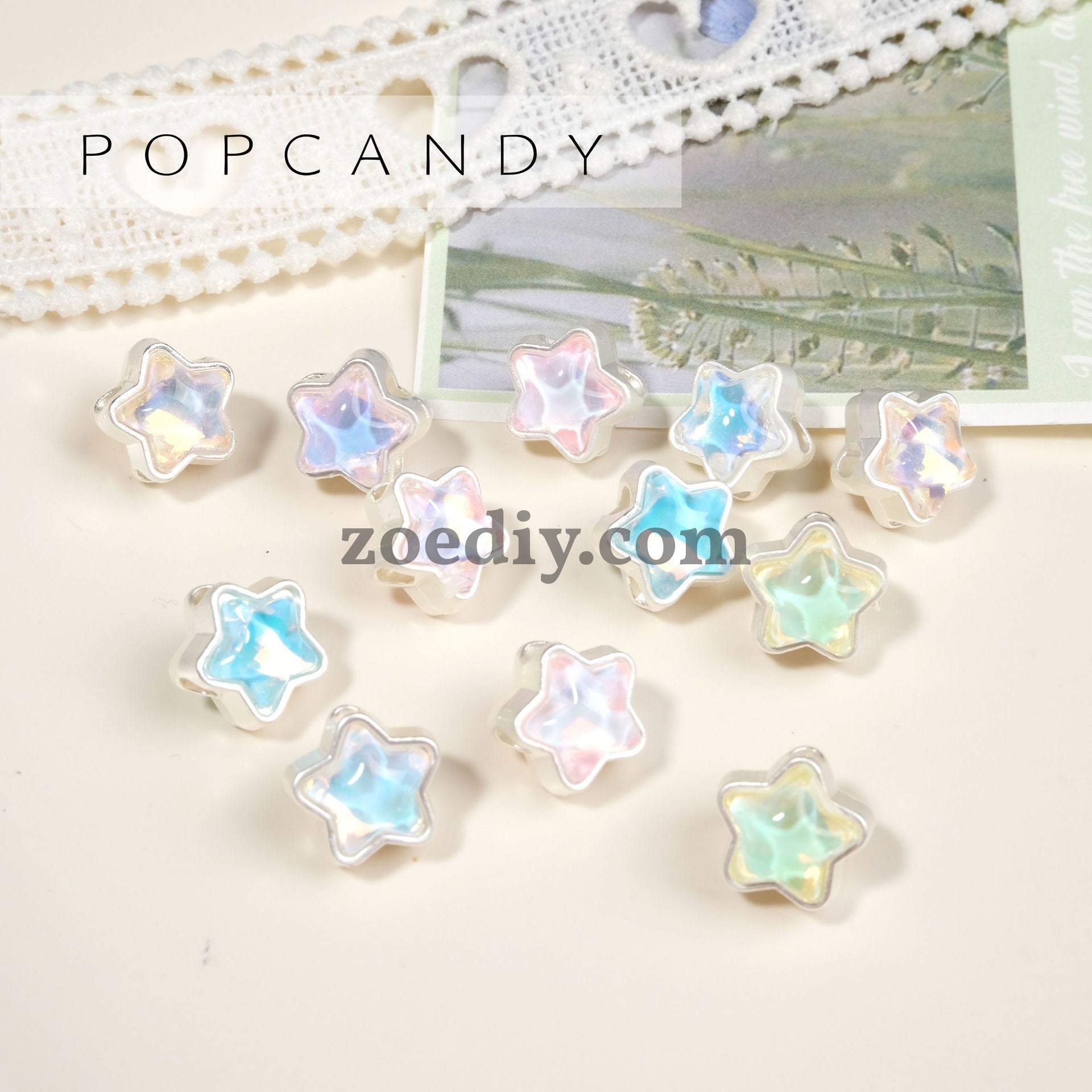 FS1536-12MM Mixed Color Mermaid Aurora Five-pointed Star Alloy Spacer