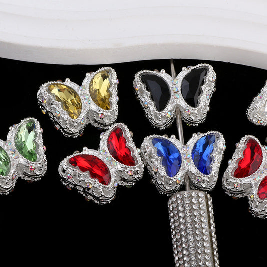 FS0359- 30MM Mixed Color UV Plating Diamond Alloy Butterfly Reads Fit For Beadable Pens