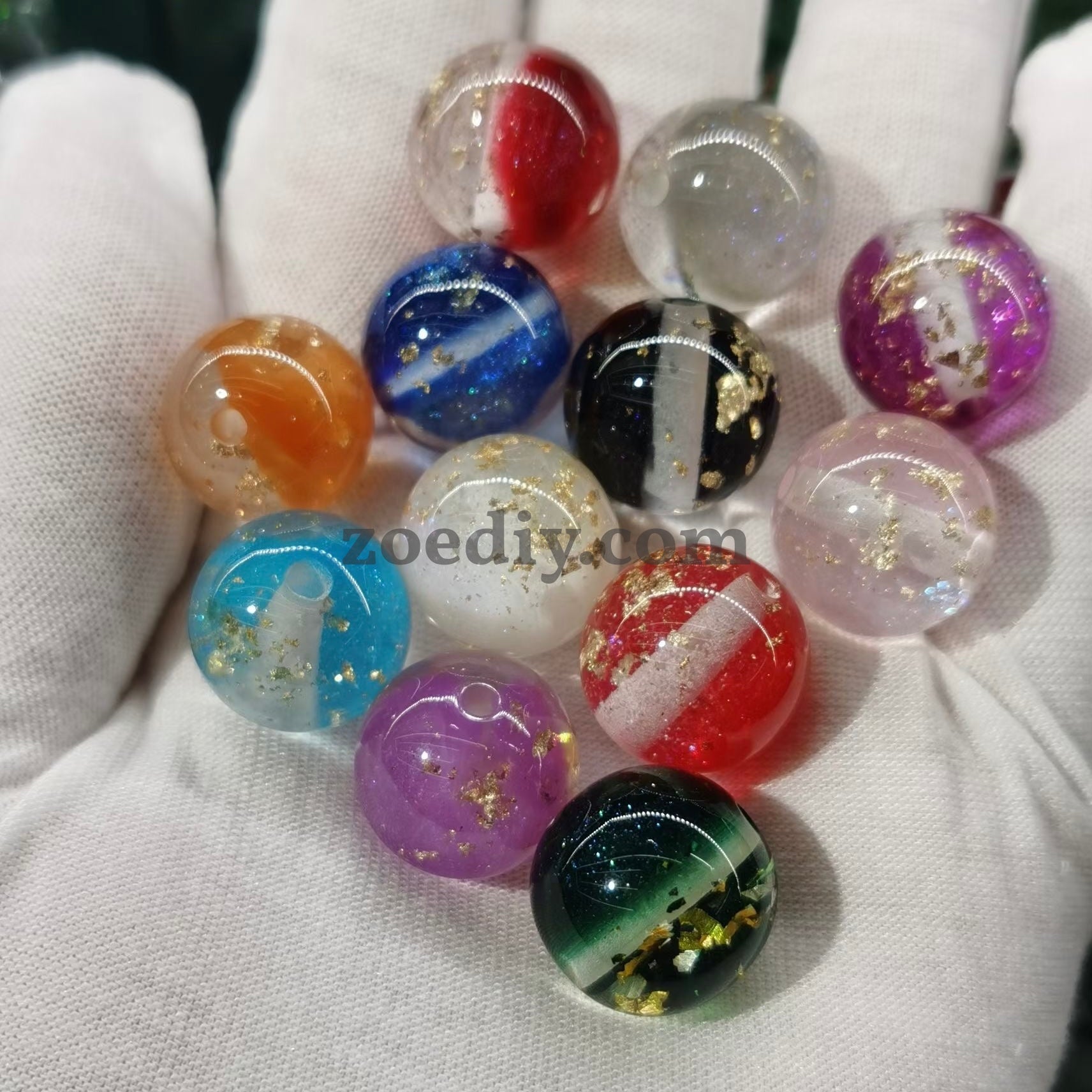 FS0909- 16MM Mixed Color Gold Foil Fine Glitter Resin Beads Fit For Beadable Pens