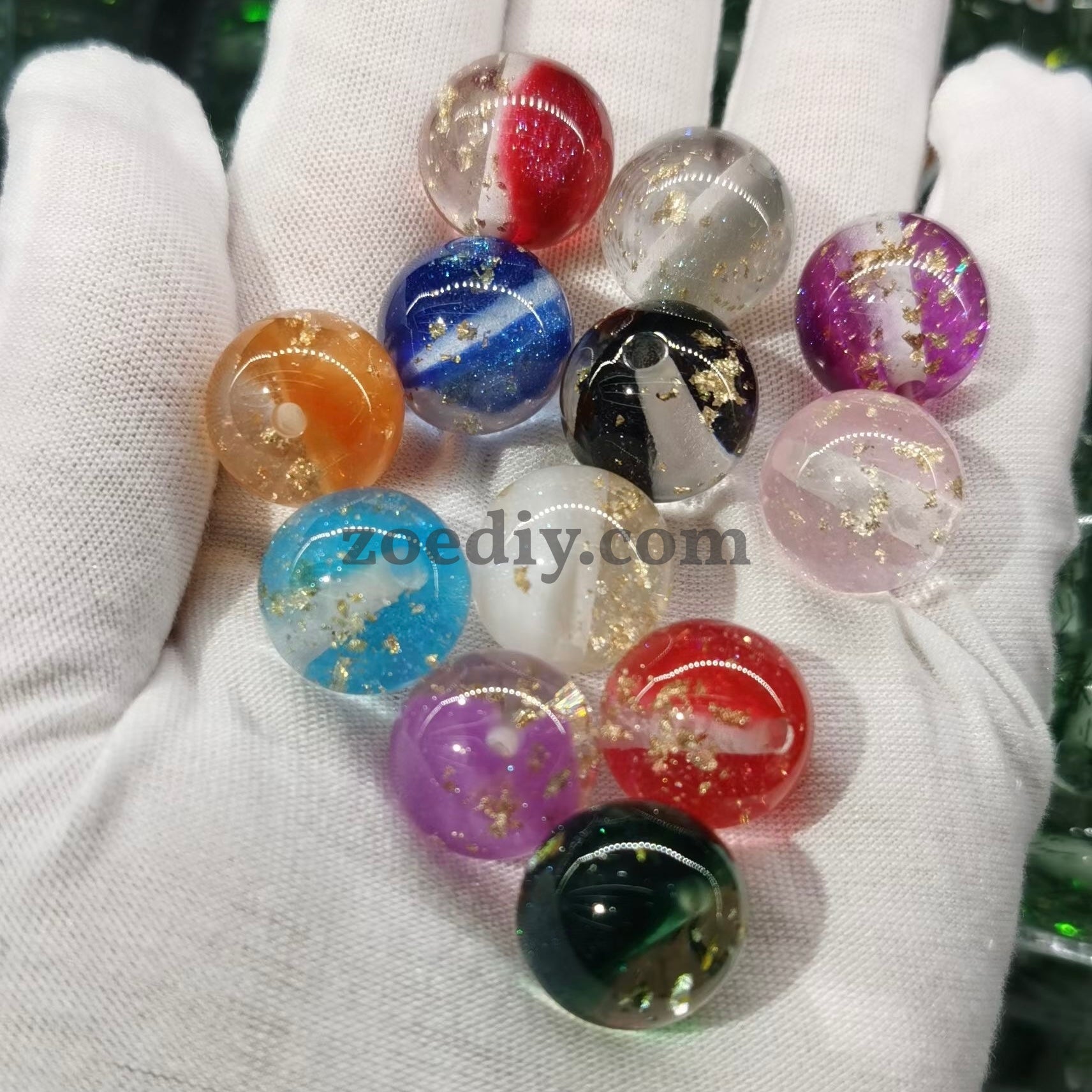 FS0909- 16MM Mixed Color Gold Foil Fine Glitter Resin Beads Fit For Beadable Pens