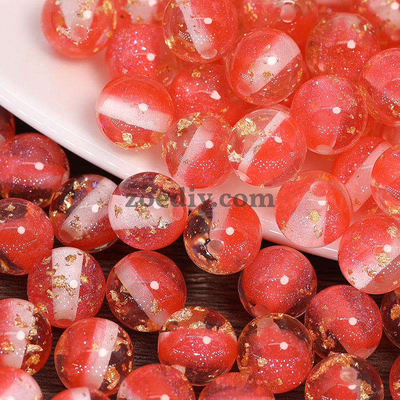 FS0909- 16MM Mixed Color Gold Foil Fine Glitter Resin Beads Fit For Beadable Pens