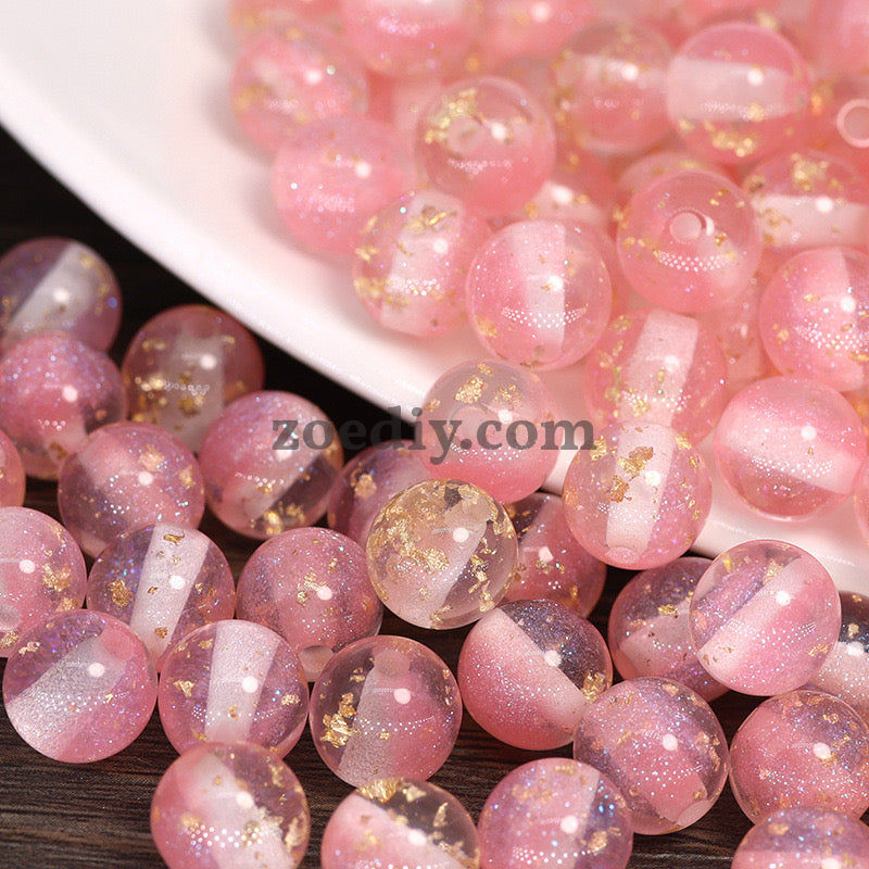 FS0909- 16MM Mixed Color Gold Foil Fine Glitter Resin Beads Fit For Beadable Pens