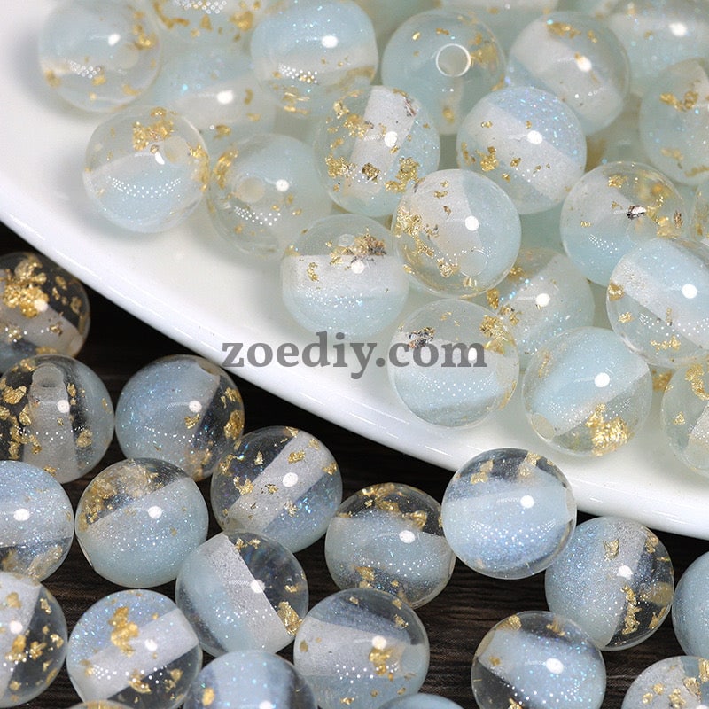 FS0909- 16MM Mixed Color Gold Foil Fine Glitter Resin Beads Fit For Beadable Pens