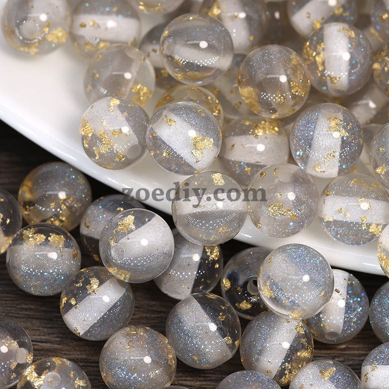 FS0909- 16MM Mixed Color Gold Foil Fine Glitter Resin Beads Fit For Beadable Pens