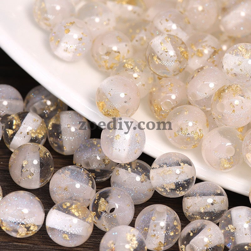 FS0909- 16MM Mixed Color Gold Foil Fine Glitter Resin Beads Fit For Beadable Pens