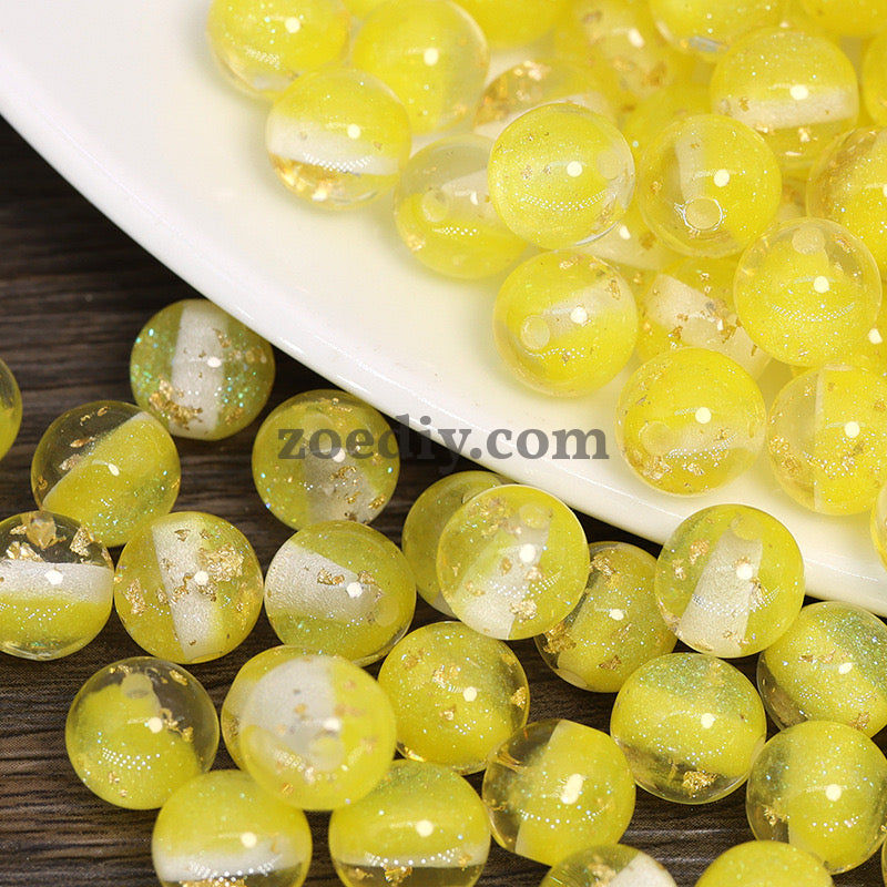 FS0909- 16MM Mixed Color Gold Foil Fine Glitter Resin Beads Fit For Beadable Pens