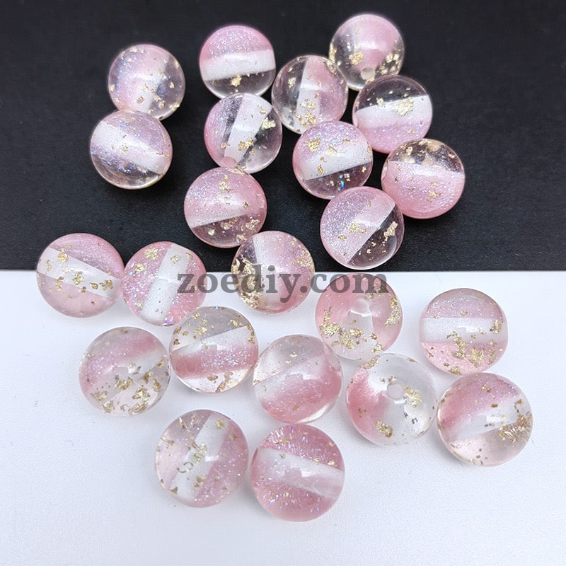 FS0909- 16MM Mixed Color Gold Foil Fine Glitter Resin Beads Fit For Beadable Pens