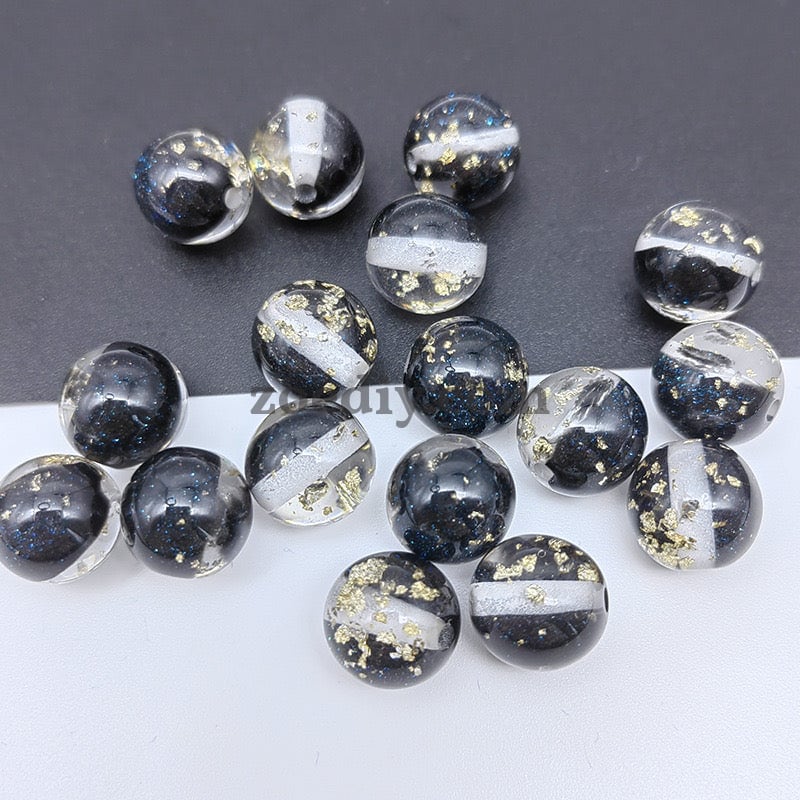 FS0909- 16MM Mixed Color Gold Foil Fine Glitter Resin Beads Fit For Beadable Pens