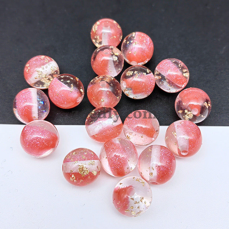 FS0909- 16MM Mixed Color Gold Foil Fine Glitter Resin Beads Fit For Beadable Pens